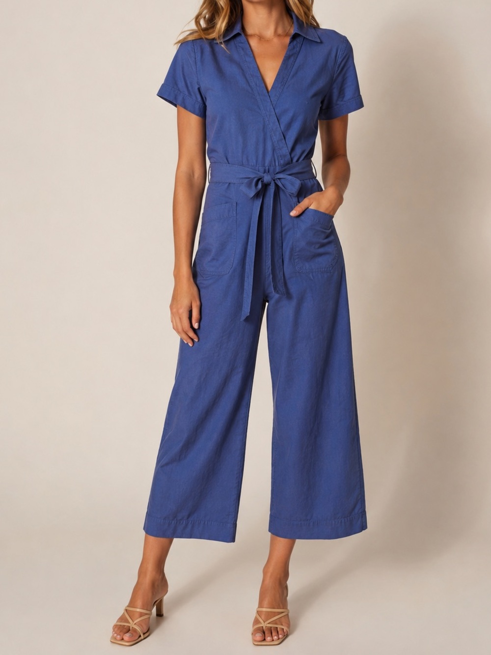 Maeve Anthropologie Colette Wrap Wide Leg Jumpsuit Blue 0P Petite NEW NWT Linen